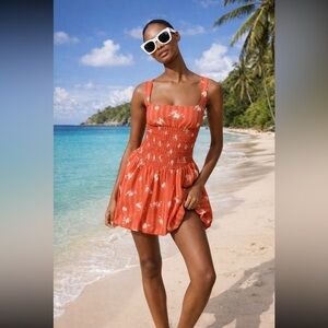 Anthropologie NWT Square-Neck Smocked Bubble Hem Mini Dress size M.